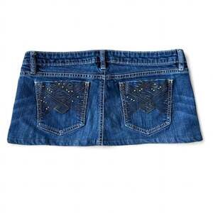 Y2K Apt.9 Reworked Low Rise Upcycled Micro Mini Denim Skirt – Size 12 (Waist 34”